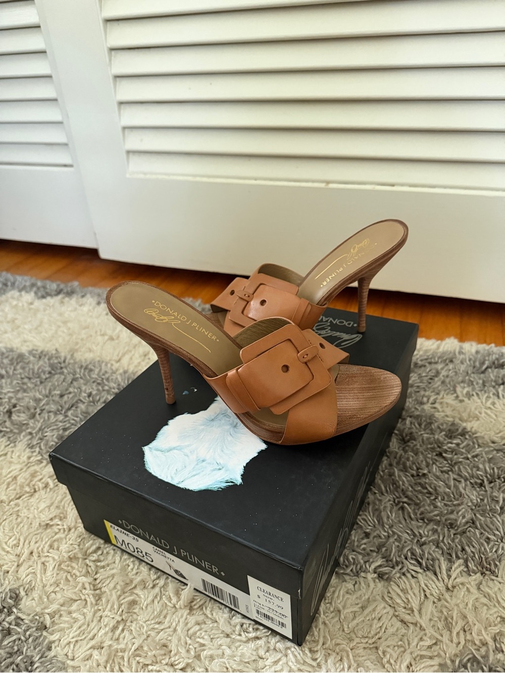 Donald J. Pliner Cognac Leather Buckle Slide Heels
